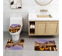 QRFASFZO Set Tappeti Bagno 3 Pezzi in Microfibra, Tappeti Assorbente Antiscivolo,Vista notturna del canale di Amsterdam, un ponte decorato con luci, che riflette il canale, cir,Tappetini Doccia