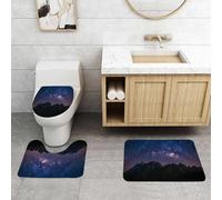 QRFASFZO Set Tappeti Bagno 3 Pezzi in Microfibra, Tappeti Assorbente Antiscivolo,Vista notturna della montagna naturale con lo spazio dell'universo della galassia della Via Lat,Tappetini Doccia