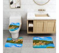 QRFASFZO Set Tappeti Bagno 3 Pezzi in Microfibra, Tappeti Assorbente Antiscivolo,Vista panoramica aerea del lussuoso punto di riferimento di Portofino. Villaggio e yacht nel pi,Tappetini Doccia