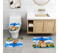 QRFASFZO Set Tappeti Bagno 3 Pezzi in Microfibra, Tappeti Assorbente Antiscivolo,Vista panoramica estiva dell'architettura della Città Vecchia con l'edificio del Municipio a Ba,Tappetini Doccia