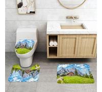 QRFASFZO Set Tappeti Bagno 3 Pezzi in Microfibra, Tappeti Assorbente Antiscivolo,Vista panoramica sul pittoresco paesaggio alpino con un tradizionale chalet di montagna,Tappetini Doccia