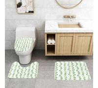 QRFASFZO Set Tappeti Bagno 3 Pezzi in Microfibra, Tappeti Assorbente Antiscivolo,Viti ad acquerello, una serie di squisiti disegni ripetitivi di viti a foglia verde su sfondo b,Tappetini Doccia