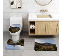 QRFASFZO Set Tappeti Bagno 3 Pezzi in Microfibra, Tappeti Assorbente Antiscivolo,Vulcano, Vulcano Cotopaxi all'alba Passeggiando nella selvaggia dell'Ecuador, Verde scuro Giall,Tappetini Doccia