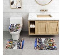 QRFASFZO Set Tappeti Bagno 3 Pezzi in Microfibra, Tappeti Assorbente Antiscivolo,YANGON, Myanmar Vicolo a Yangon di fronte al mercato di Bogyoke, la città più grande del paese,Tappetini Doccia