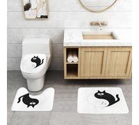 QRFASFZO Set Tappeti Bagno 3 Pezzi in Microfibra, Tappeti Assorbente Antiscivolo,Ying Yang Gatti carini Abbraccio Abbracciare Segno di unità,Tappetini Doccia