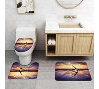 QRFASFZO Set Tappeti Bagno 3 Pezzi in Microfibra, Tappeti Assorbente Antiscivolo,Yoga, Donna che pratica yoga sulla spiaggia Tramonto su un cielo drammatico Immagine riflessa,Tappetini Doccia