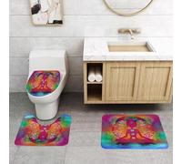 QRFASFZO Set Tappeti Bagno 3 Pezzi in Microfibra, Tappeti Assorbente Antiscivolo,Yoga, Punti Chakra Colorati Padmasana, Respiro,Tappetini Doccia