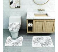 QRFASFZO Set Tappeti Bagno 3 Pezzi in Microfibra, Tappeti Assorbente Antiscivolo,Zodiaco, Immagini Floreali Segno dei Pesci Pesci dell'Elemento Acqua Sensibilità Pianeta S,Tappetini Doccia
