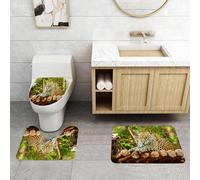 QRFASFZO Set Tappeti Bagno 3 Pezzi in Microfibra, Tappeti Assorbente Antiscivolo,Zoo, giaguaro su un pavimento di legno Animali selvatici,Tappetini Doccia