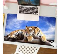 QRFASFZO Tappetino per mouse tappetino da ufficio multifunzione e antiscivolo,per migliorare la precisione e la velocità,Safari, tigre seduta sul legno sotto il cielo blu, vista,80x30 cm