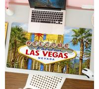 QRFASFZO Tappetino per mouse tappetino da ufficio multifunzione e antiscivolo,per migliorare la precisione e la velocità,Cartello di benvenuto storico di Las Vegas con palme.,80x30 cm