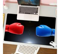 QRFASFZO Tappetino per mouse tappetino da ufficio multifunzione e antiscivolo,per migliorare la precisione e la velocità,Guantoni da boxe rossi e blu in uno scontro, su sfondo nero, che indi,80x30 cm