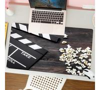 QRFASFZO Tappetino per mouse tappetino da ufficio multifunzione e antiscivolo,per migliorare la precisione e la velocità,Guardando il film. Ciak e popcorn sul tavolo di legno,80x30 cm