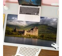QRFASFZO Tappetino per mouse tappetino da ufficio multifunzione e antiscivolo,per migliorare la precisione e la velocità,Riflessi del castello nella luce del mattino, altopiani, Scozia, ciel,80x30 cm