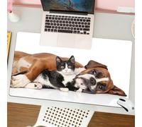 QRFASFZO Tappetino per mouse tappetino da ufficio multifunzione e antiscivolo,per migliorare la precisione e la velocità,Animale, primo piano di un gatto bianco e nero e di un cane marrone,80x30 cm