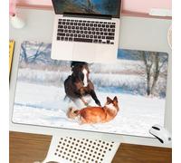 QRFASFZO Tappetino per mouse tappetino da ufficio multifunzione e antiscivolo,per migliorare la precisione e la velocità,Il pony gallese e il cane border collie giocano in inverno,80x30 cm