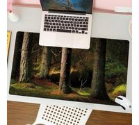 QRFASFZO Tappetino per mouse tappetino da ufficio multifunzione e antiscivolo,per migliorare la precisione e la velocità,Foresta con conifere e grande masso nella magica luce serale,80x30 cm