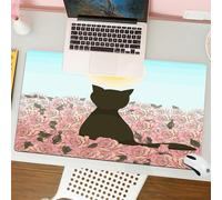 QRFASFZO Tappetino per mouse tappetino da ufficio multifunzione e antiscivolo,per migliorare la precisione e la velocità,Campo di rose con gatto nero scuro che splende al sole e cielo blu il,80x30 cm