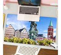 QRFASFZO Tappetino per mouse tappetino da ufficio multifunzione e antiscivolo,per migliorare la precisione e la velocità,Città vecchia europea di Francoforte, Germania con edifici storici, s,80x30 cm