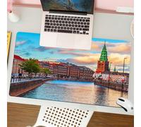 QRFASFZO Tappetino per mouse tappetino da ufficio multifunzione e antiscivolo,per migliorare la precisione e la velocità,Vista della città europea, pittoresco tramonto estivo da Copenaghen,80x30 cm