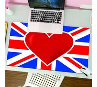 QRFASFZO Tappetino per mouse tappetino da ufficio multifunzione e antiscivolo,per migliorare la precisione e la velocità,Union Jack, bandiera nnica con un grande cuore rosso al centro dell'o,80x30 cm