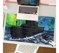 QRFASFZO Tappetino per mouse tappetino da ufficio multifunzione e antiscivolo,per migliorare la precisione e la velocità,Illustrazione ad acquerello di una nave Titanic che affonda con razzi,80x30 cm