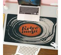 QRFASFZO Tappetino per mouse tappetino da ufficio multifunzione e antiscivolo,per migliorare la precisione e la velocità,Manifesto musicale, copertina nera consumata del disco e lettore in s,80x30 cm
