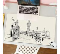 QRFASFZO Tappetino per mouse tappetino da ufficio multifunzione e antiscivolo,per migliorare la precisione e la velocità,Moderna, scena di Londra con il monumento del Big Ben in stile schizz,80x30 cm