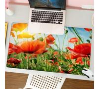 QRFASFZO Tappetino per mouse tappetino da ufficio multifunzione e antiscivolo,per migliorare la precisione e la velocità,Fotografia di campi di papaveri Papaveri che sbocciano al sole, fiori,80x30 cm