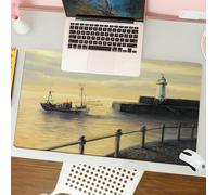 QRFASFZO Tappetino per mouse tappetino da ufficio multifunzione e antiscivolo,per migliorare la precisione e la velocità,Dipinto a olio su tela raffigurante un paesaggio all'alba con una bar,80x30 cm