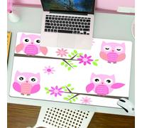 QRFASFZO Tappetino per mouse tappetino da ufficio multifunzione e antiscivolo,per migliorare la precisione e la velocità,Quattro graziosi gufi rosa sui rami, accompagnati da bellissimi fiori,80x30 cm