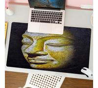 QRFASFZO Tappetino per mouse tappetino da ufficio multifunzione e antiscivolo,per migliorare la precisione e la velocità,Complessa opera d'arte raffigurante una statua del Buddha, volto dora,80x30 cm