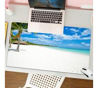 QRFASFZO Tappetino per mouse tappetino da ufficio multifunzione e antiscivolo,per migliorare la precisione e la velocità,Spiaggia, costa tropicale esotica con palme e isola dal cielo limpido,80x30 cm