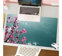 QRFASFZO Tappetino per mouse tappetino da ufficio multifunzione e antiscivolo,per migliorare la precisione e la velocità,Immagine di rami di foglie rosa, sul cielo azzurro, che evocano un mi,80x30 cm