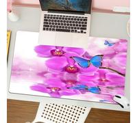 QRFASFZO Tappetino per mouse tappetino da ufficio multifunzione e antiscivolo,per migliorare la precisione e la velocità,Vestito a farfalla, orchidea rosa e farfalla blu si riflettono sull'a,80x30 cm