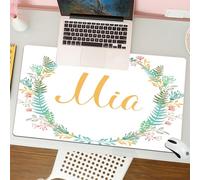 QRFASFZO Tappetino per mouse tappetino da ufficio multifunzione e antiscivolo,per migliorare la precisione e la velocità,Mia, cornice con motivo a fiori e felci con scrittura calligrafica, a,80x30 cm