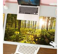 QRFASFZO Tappetino per mouse tappetino da ufficio multifunzione e antiscivolo,per migliorare la precisione e la velocità,Foresta, alberi, raggi di sole nel fogliame della foresta, paesaggio,80x30 cm