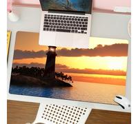 QRFASFZO Tappetino per mouse tappetino da ufficio multifunzione e antiscivolo,per migliorare la precisione e la velocità,Decorazione del faro, tramonto con il faro sull'isola nel Me,80x30 cm