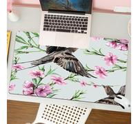 QRFASFZO Tappetino per mouse tappetino da ufficio multifunzione e antiscivolo,per migliorare la precisione e la velocità,Motivo acquerello con uccello, rondine e fiore di pesca senza soluzio,80x30 cm