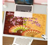 QRFASFZO Tappetino per mouse tappetino da ufficio multifunzione e antiscivolo,per migliorare la precisione e la velocità,Rami di Sakura, petali cadenti e ventaglio tradizionale su sfondo ros,80x30 cm
