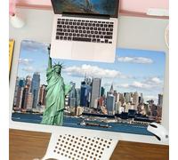 QRFASFZO Tappetino per mouse tappetino da ufficio multifunzione e antiscivolo,per migliorare la precisione e la velocità,New York, Statua della Libertà nel porto urbano di New York City Stam,80x30 cm
