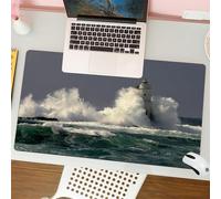 QRFASFZO Tappetino per mouse tappetino da ufficio multifunzione e antiscivolo,per migliorare la precisione e la velocità,Decorazioni del faro, faro che schizza e fa surf in Sardegna, viaggio,80x30 cm