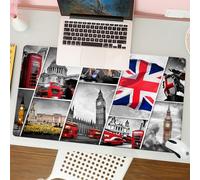 QRFASFZO Tappetino per mouse tappetino da ufficio multifunzione e antiscivolo,per migliorare la precisione e la velocità,Città, raccolta di monumenti di Londra, edifici storici e striscioni,80x30 cm