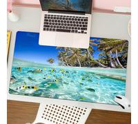 QRFASFZO Tappetino per mouse tappetino da ufficio multifunzione e antiscivolo,per migliorare la precisione e la velocità,Isola tropicale ed esotica sopra e sotto l'acqua, costa panoramica e,80x30 cm