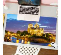 QRFASFZO Tappetino per mouse tappetino da ufficio multifunzione e antiscivolo,per migliorare la precisione e la velocità,Cattedrale di Notre Dame al tramonto a Parigi, Francia, Riverside Sce,80x30 cm