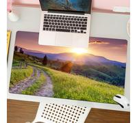 QRFASFZO Tappetino per mouse tappetino da ufficio multifunzione e antiscivolo,per migliorare la precisione e la velocità,Natura, Tramonto nel paesaggio montano Strada rurale Foresta Campagna,80x30 cm