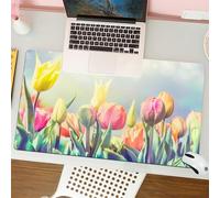 QRFASFZO Tappetino per mouse tappetino da ufficio multifunzione e antiscivolo,per migliorare la precisione e la velocità,Pastello, tulipani. Aiuola nel parco. Paesaggio sereno. Felicità. Fre,80x30 cm