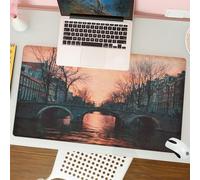 QRFASFZO Tappetino per mouse tappetino da ufficio multifunzione e antiscivolo,per migliorare la precisione e la velocità,Collezione Wanderlust, di notte ad Amsterdam, Paesi Bassi, Scandinavi,80x30 cm
