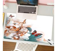 QRFASFZO Tappetino per mouse tappetino da ufficio multifunzione e antiscivolo,per migliorare la precisione e la velocità,Natura, farfalle colorate volano sui petali viola Blu,80x30 cm