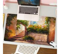 QRFASFZO Tappetino per mouse tappetino da ufficio multifunzione e antiscivolo,per migliorare la precisione e la velocità,Rustico, cancello di pietra in una vecchia città con fiori in fiore,80x30 cm